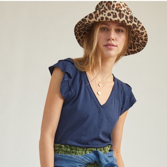 Anthropologie Maeve Catie Ruffle Sleeve Tee
- Navy Blue  - Sz Medium - Picture 1 of 11